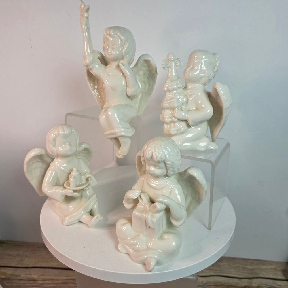 Vintage Ceramic Angel Figurines With Wings & Gift Themes Lot